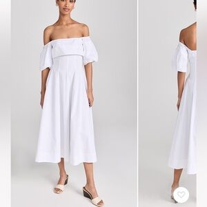 STAUD Off-Shoulder White Midi Dress